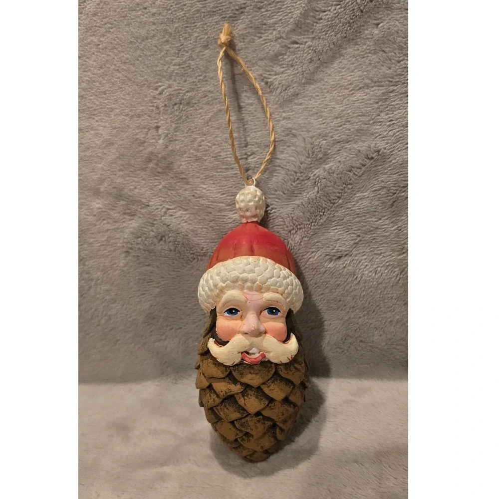 Vintage 2001 Hand Painted Santa Claus Pinecone Christmas Ornament Rustic Holiday